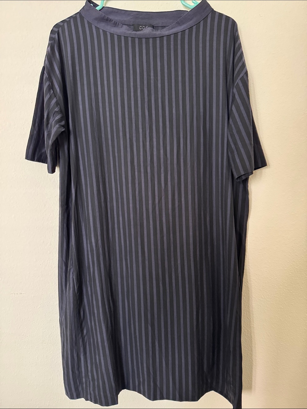 COS Navy and Slate Vertical-Stripe Short Sleeve Shirt